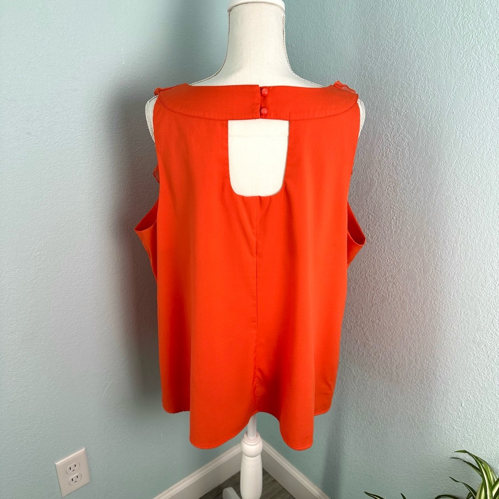 Cato Plus Size 22/24W Sleeveless Ruffle Top Burnt Orange Scoop Neck Keyhole Back - Picture 5 of 8